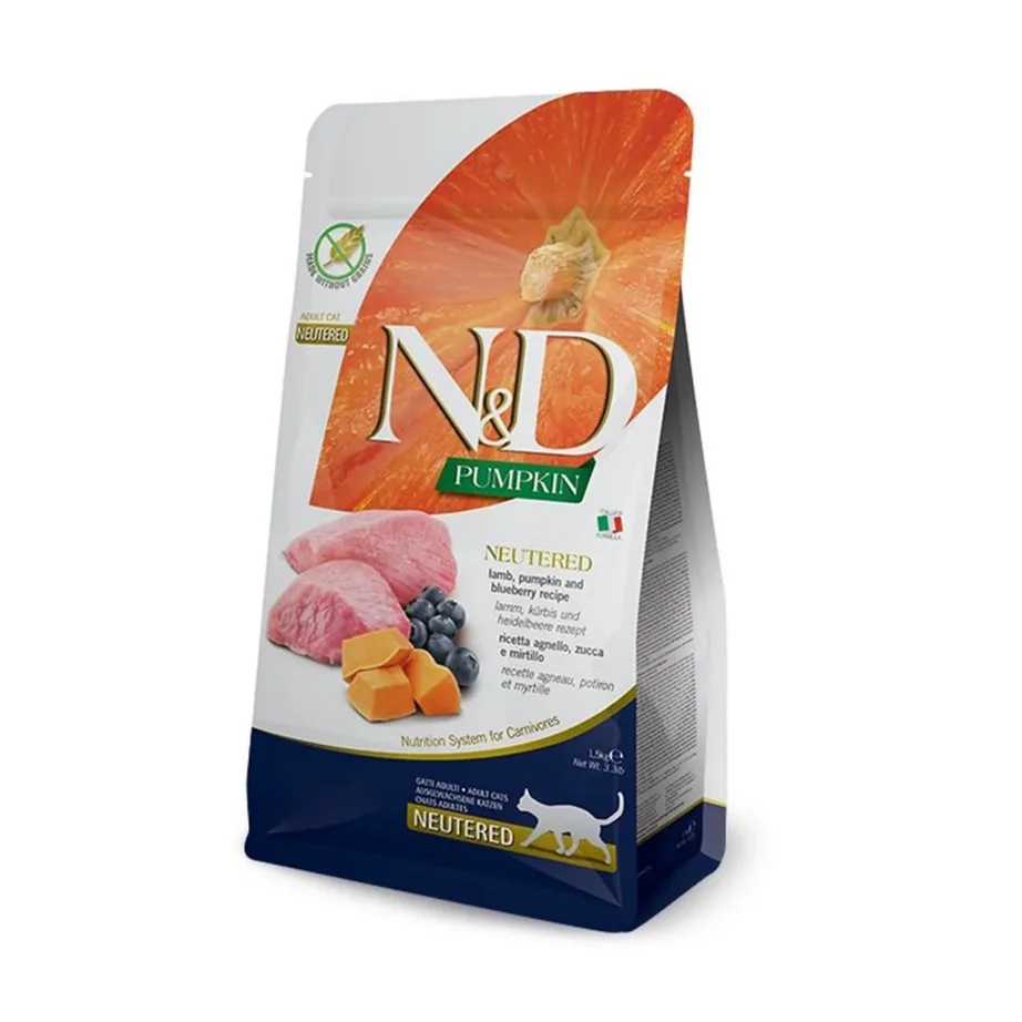 Farmina N&D Pumpkin Lamb & Blueberry 300g gluteenivaba kuivtoit kastreeritud täiskasvanud kassidele