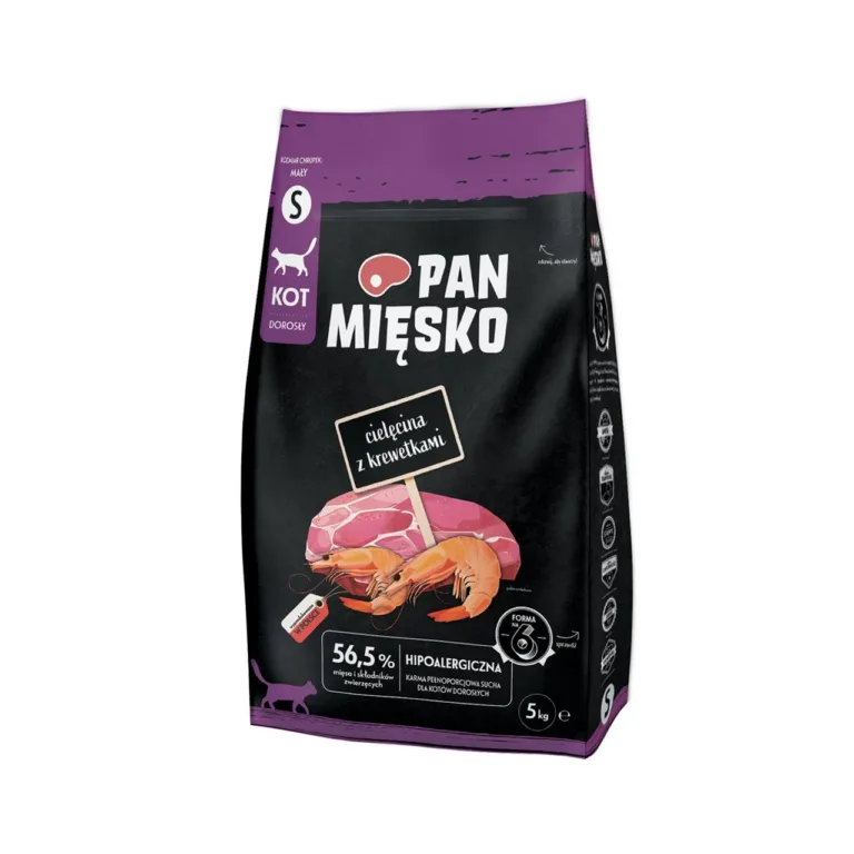 veiseliha ja krevettidega kuivtoit kassidele PAN MIĘSKO