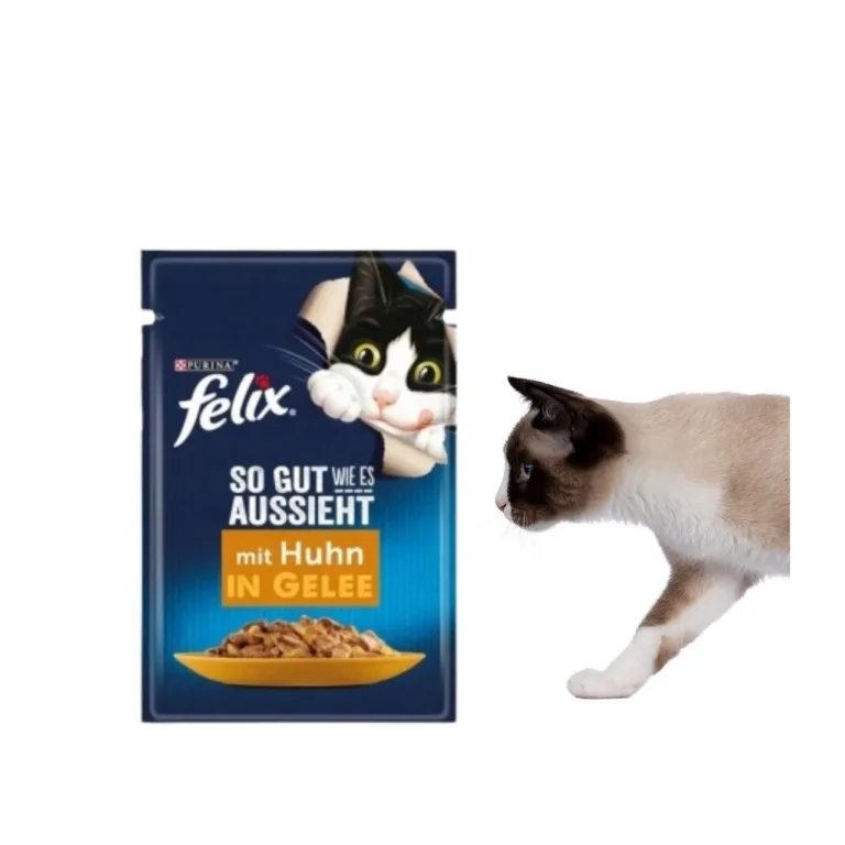 Felix Purina veiselihamaitseline märgtoidu sashet ja kass