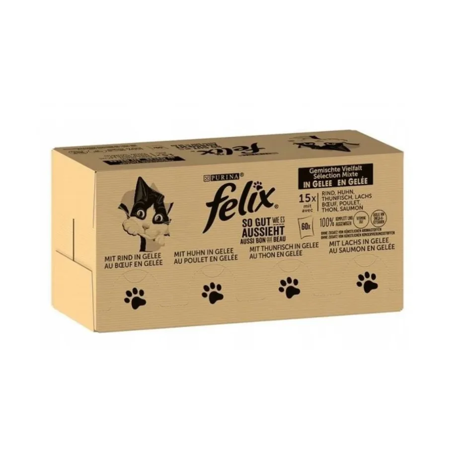 Purina Felix MIX 120x85g kassidele, veise-, kana-, tursa- ja tuunikalamaitseline märgtoit, 120 portsjonit