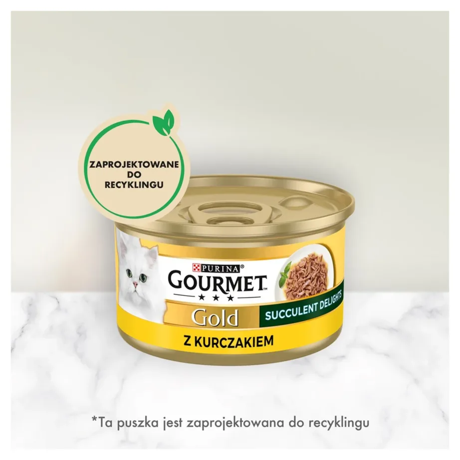Purina Gourmet Gold Succulent Delights 85g kanamaitseline täiskasvanud kasside märgtoit, säilitusaineteta, plekkpurk – 9