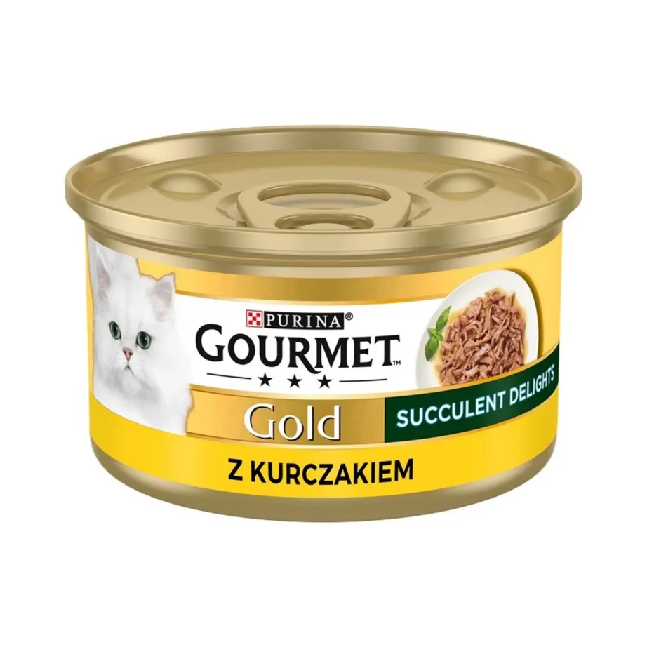 Purina Gourmet Gold Succulent Delights 85g kanamaitseline täiskasvanud kasside märgtoit, säilitusaineteta, plekkpurk