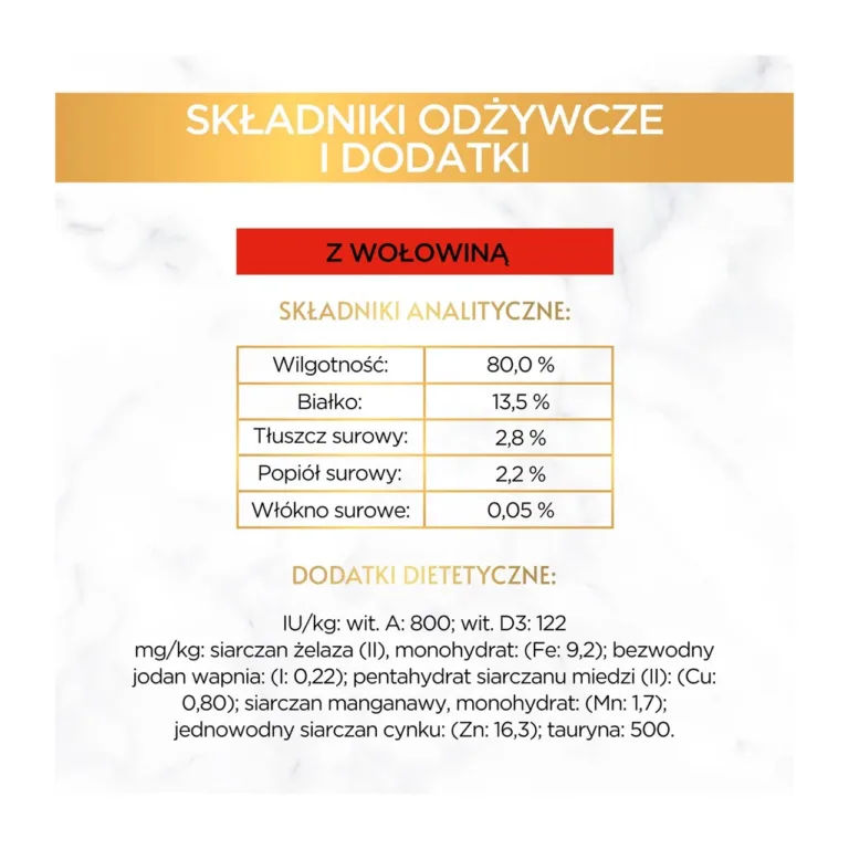 Purina Gourmet Gold märgtoidu analüütilised koostisosad