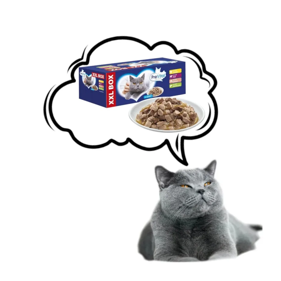 PreVital XXL Box 48x100g märg kassitoit kastmes kanaliha, vasikaliha, lõhe ja maksaga steriliseeritud täiskasvanud kassidele – 4