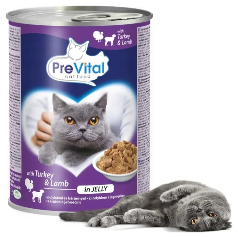 kalkuni ja lambaga kassikonserv PreVital purk kassiga