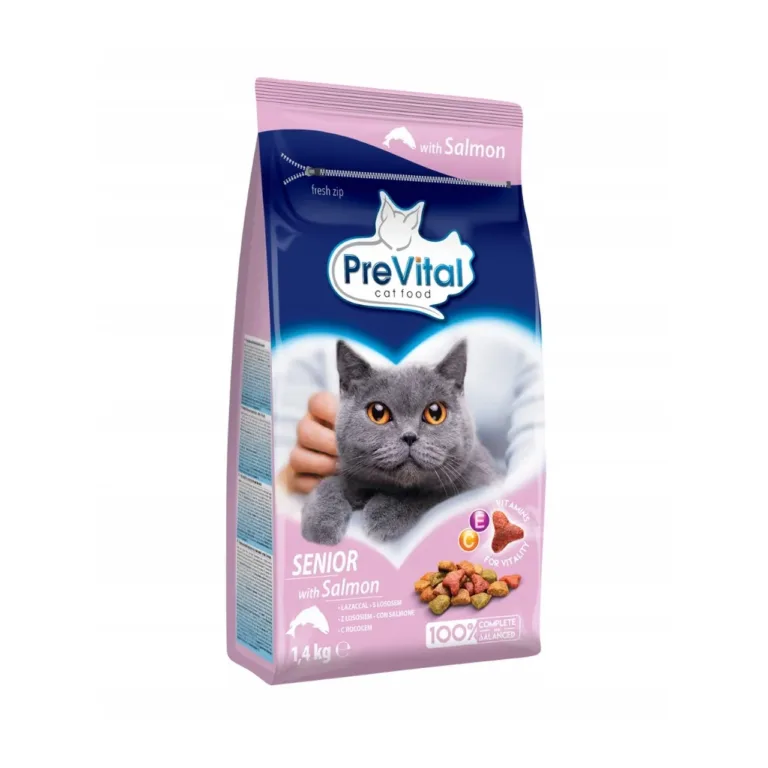 PreVital senior kasside lõhega kuivtoit 1,4 kg pakend