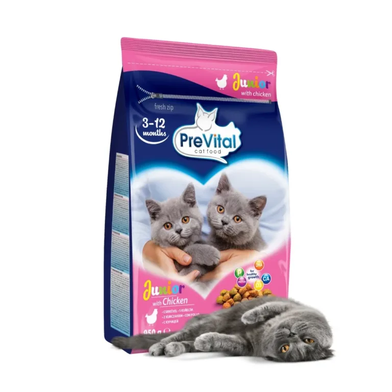 PreVital Junior kuivtoit kanaga 950g pakk ja hall kassipoeg