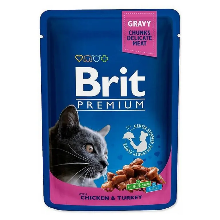 Brit Premium kana ja kalkuni märg kassitoidu pakend