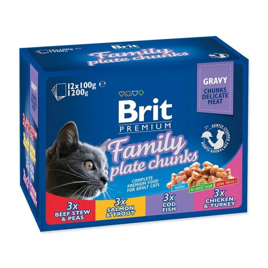 Brit Premium by Nature Family Plate 12 x 100g gluteenivaba täiskasvanud kasside märgtoit erinevate maitsetega