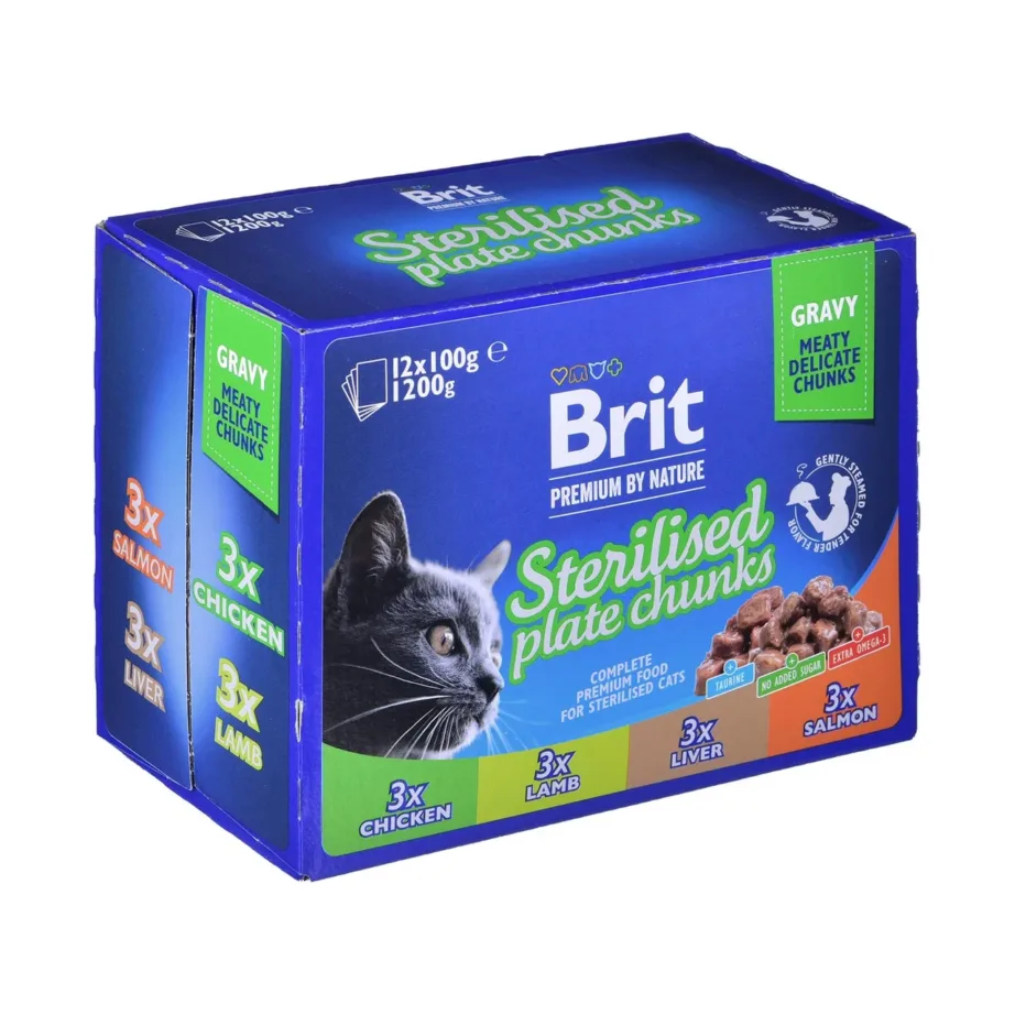Brit Premium by Nature Sterilised 12x100g märgtoit kana, lõhe, lambaliha ja maksaga täiskasvanud steriliseeritud kassile – 2