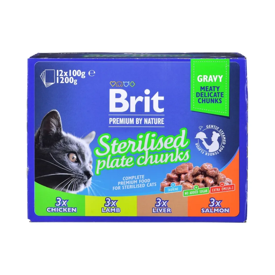 Brit Premium by Nature Sterilised 12x100g märgtoit kana, lõhe, lambaliha ja maksaga täiskasvanud steriliseeritud kassile – 3