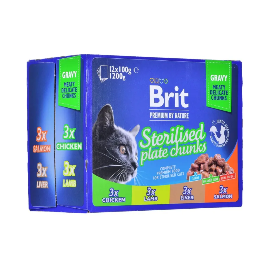 Brit Premium by Nature Sterilised 12x100g märgtoit kana, lõhe, lambaliha ja maksaga täiskasvanud steriliseeritud kassile – 4