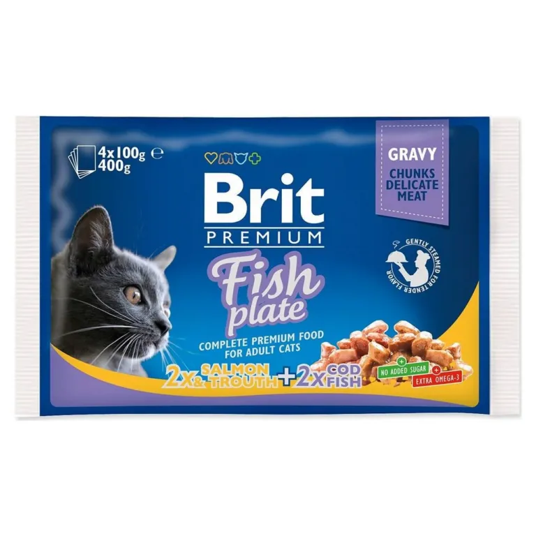 lõhe ja tursaga kassitoit Brit Premium by Nature 4x100g pakend