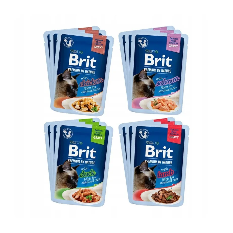 Brit Premium by Nature Sterilised 12x85g segumaitselised kastmes kassitoidu pakid täiskasvanud steriliseeritud kassidele – 2