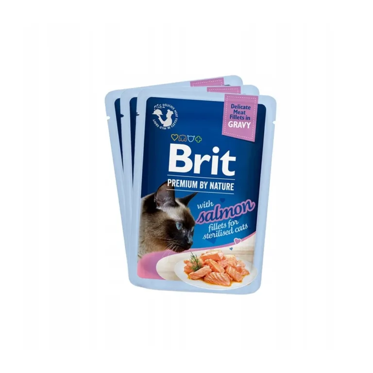 Brit Premium by Nature lõhefileega märgtoidu pakk steriliseeritud kassile