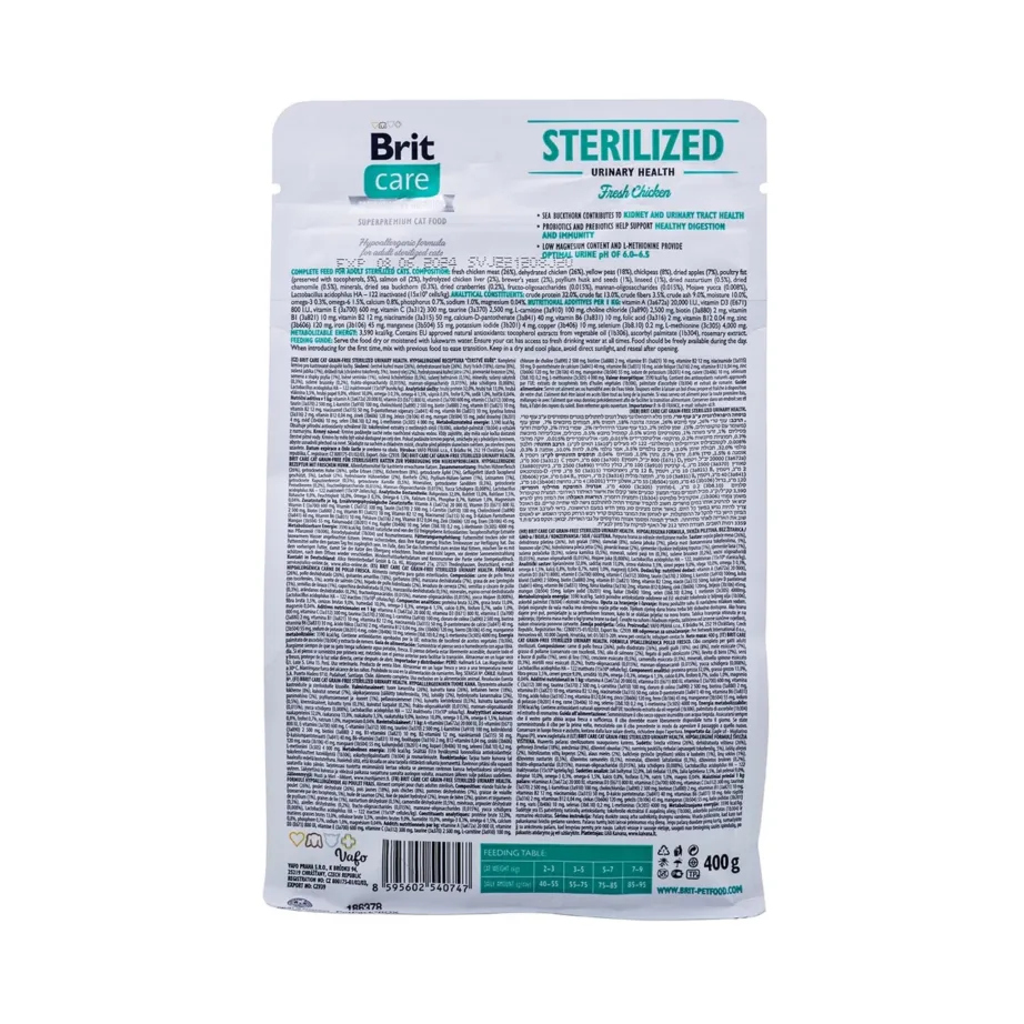 Brit Care Grain-Free Sterilized Urinary 400 g teraviljavaba kanaliha kuivtoit steriliseeritud kassidele ja kuseteede tervise toetuseks – 4