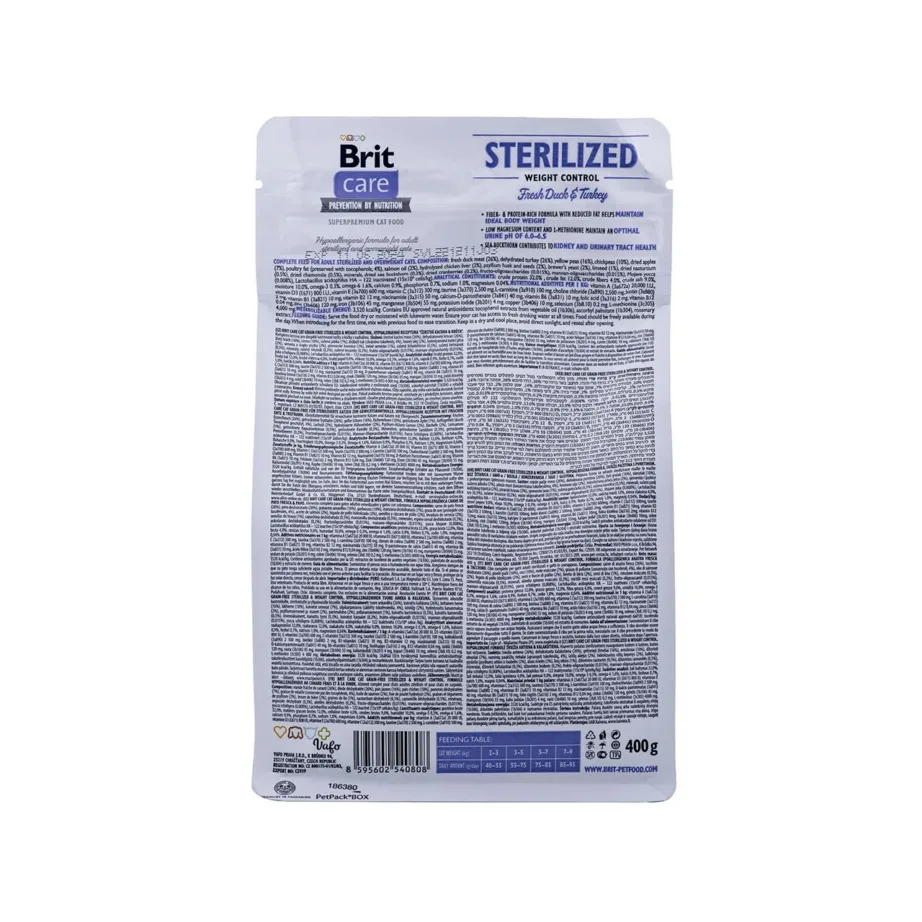 Brit Care Grain-Free Sterilized Weight Control 400g pardiliha ja kalkuniga täissööt steriliseeritud kassidele – 4