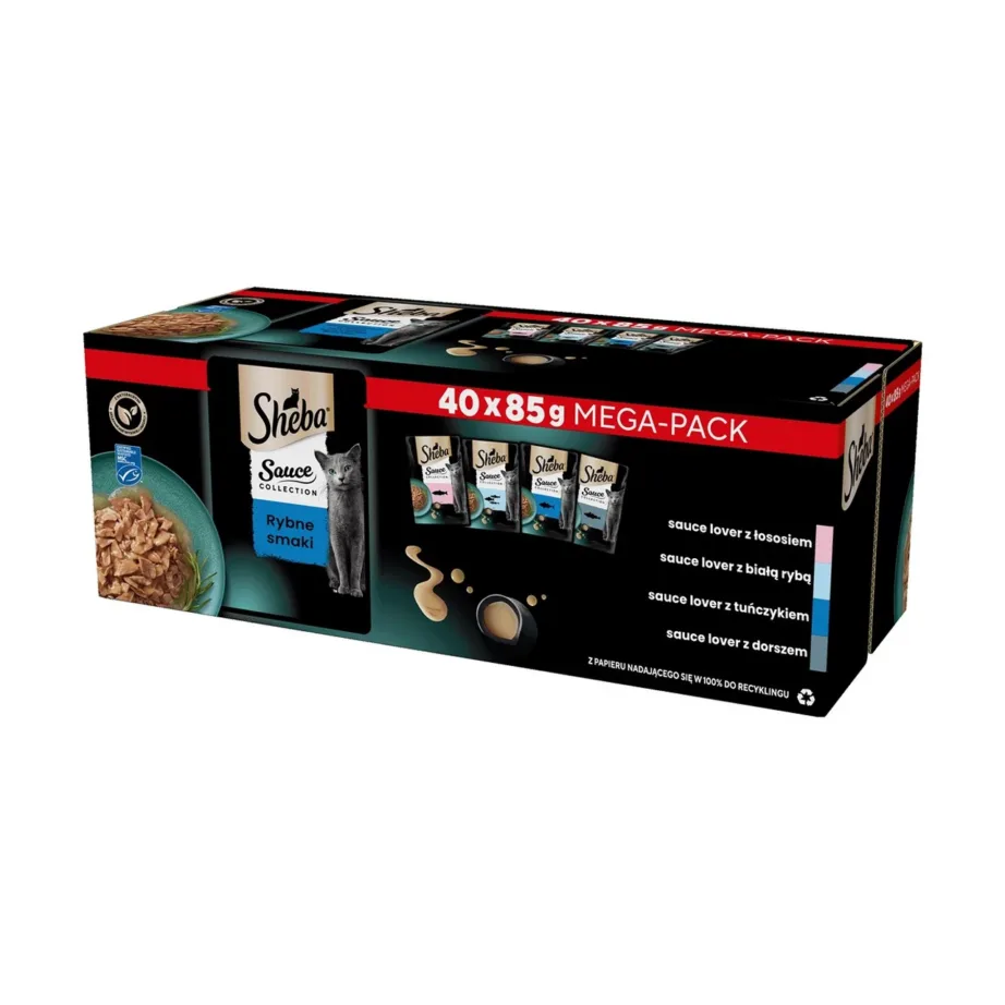 Sheba Nature’s Collection 3,4 kg teraviljavaba märgtoidu assortii täiskasvanud kassidele, 40x85g, linnu- ja kalamaitseline