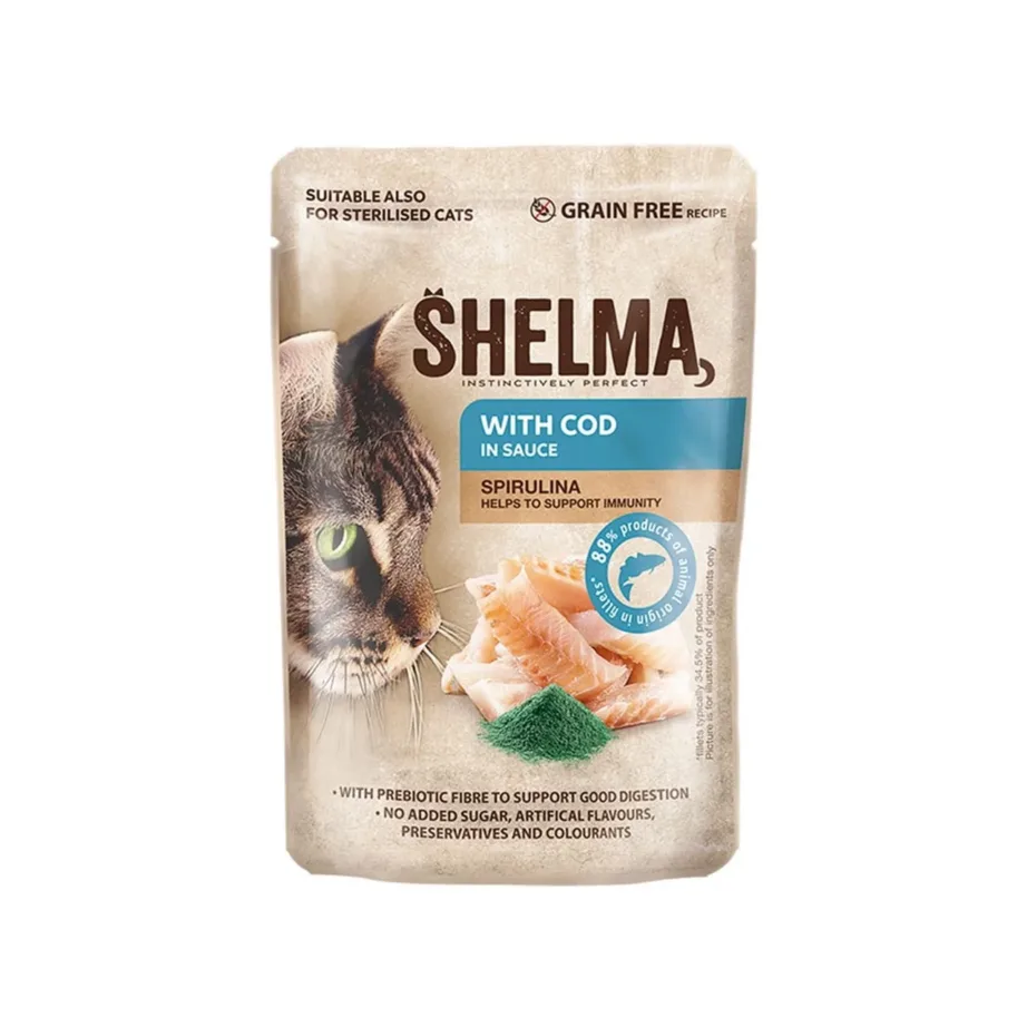 SHELMA teraviljavaba märg kassitoit tursaga 85g