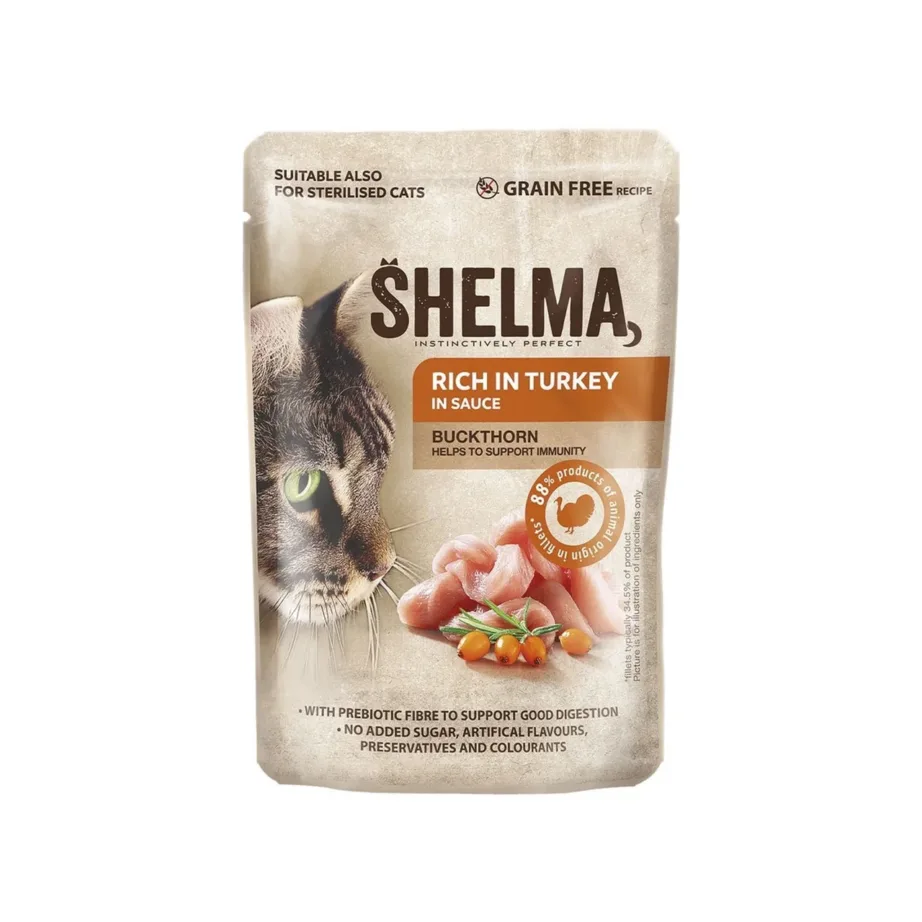 Shelma 4x85g teraviljavaba täissööt kassidele mitme maitsega märgtoit – 5