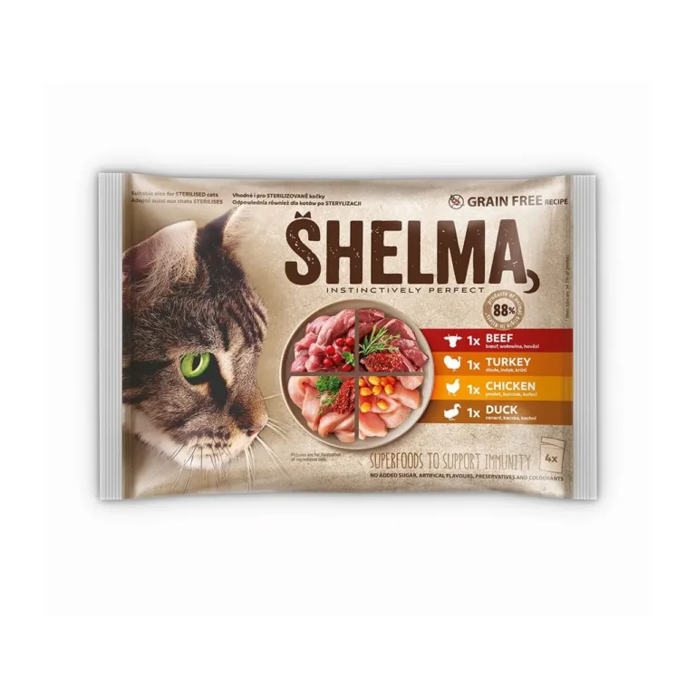 Shelma märg kassitoit mitme maitsega pakend 4x85g