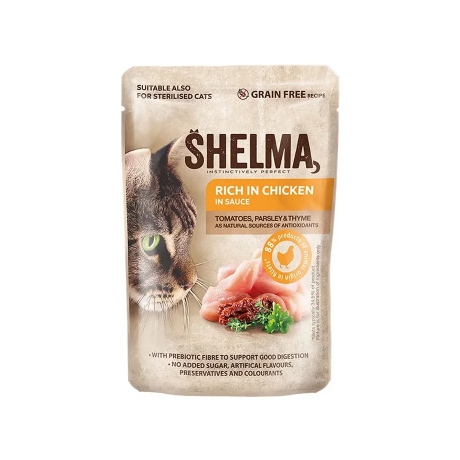 SHELMA 12x85g kalkuni-, pardi-, kana- ja veiselihaga gluteenivaba täissööt kastmes täiskasvanud kassidele – 4