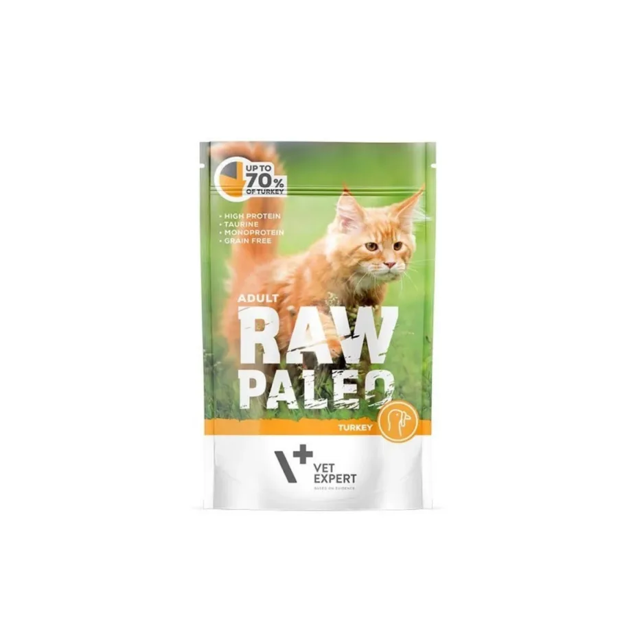 VetExpert Raw Paleo Adult kalkuni märgtoit kassile, 100 g, teravilja- ja kanalihavaba monoproteiin