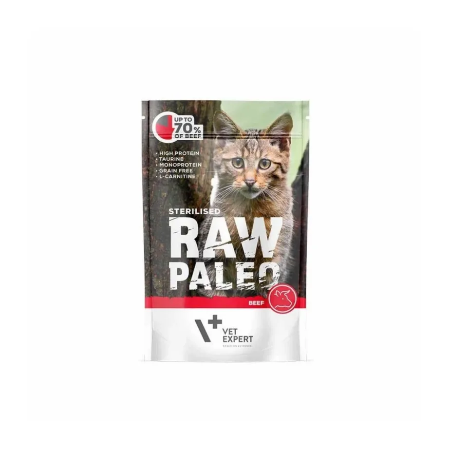 VetExpert Raw Paleo Sterilised Beef 100 g monoproteiinne niisktoit täiskasvanud steriliseeritud kassile
