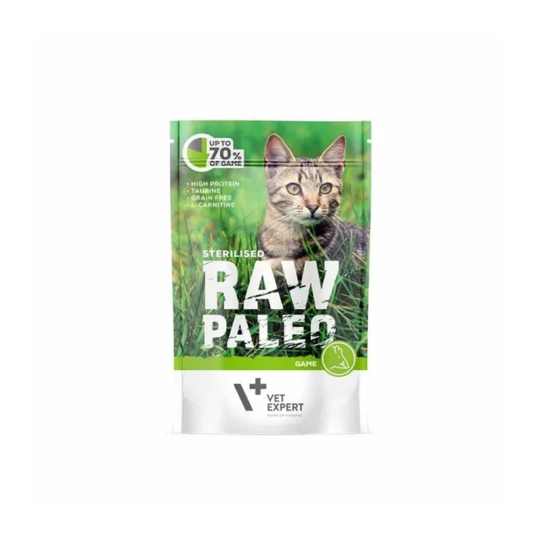 VetExpert Raw Paleo ulukilihaga teraviljavaba kassitoit pakendis