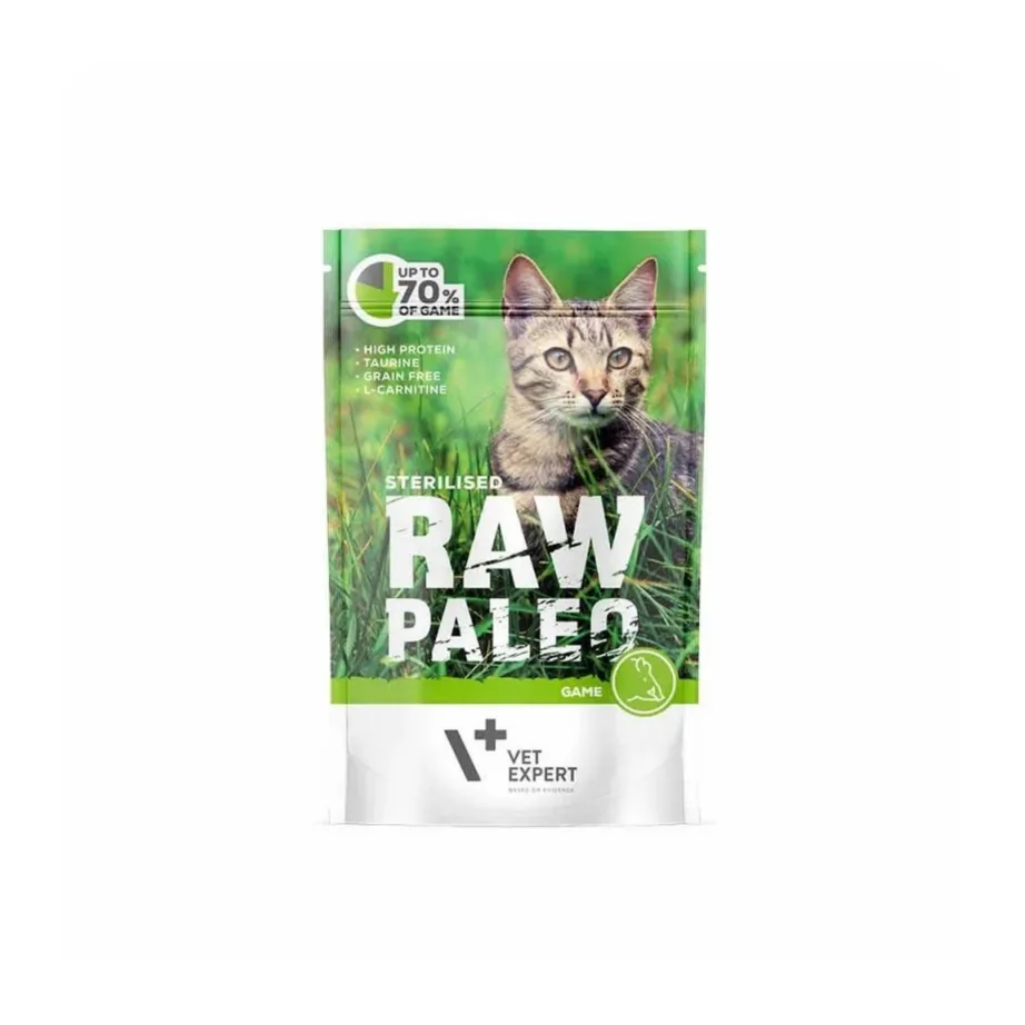 VetExpert Raw Paleo Sterilised 100 g ulukilihaga teraviljavaba märgtoit täiskasvanud kassile