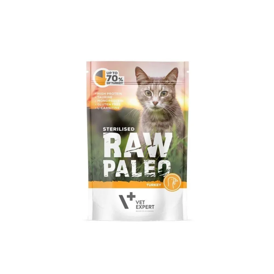 VetExpert Raw Paleo 100 g kalkuniga teraviljavaba märgtoit steriliseeritud täiskasvanud kassile