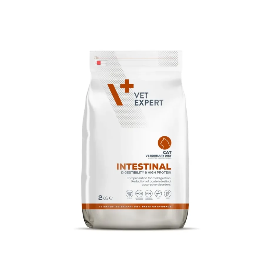 VetExpert Veterinary Diet Intestinal Cat 2 kg teravilja- ja gluteenivaba veterinaarne kuivtoit maksa- ja kõhunäärmevaevustega kassidele