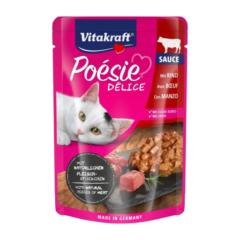 Vitakraft veiselihaga kasside märgtoit, 85g kassi pilt pakendil