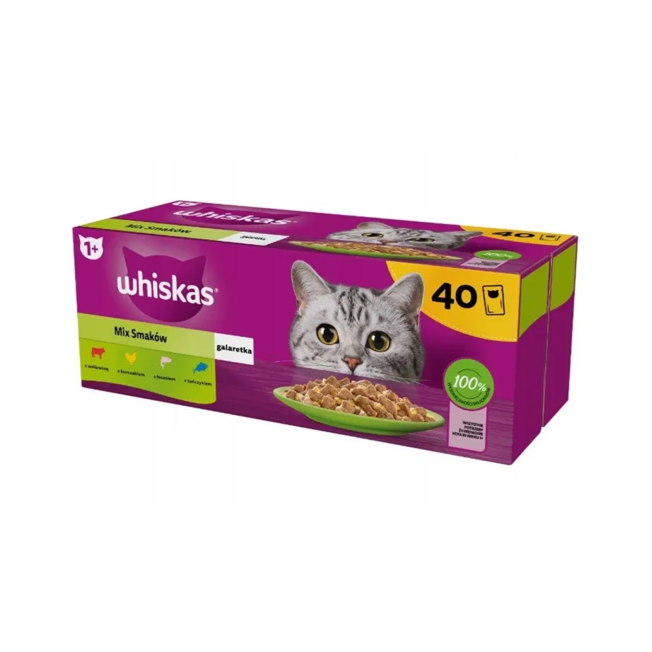 Whiskas Mix Favourites želees 40×85 g täiskasvanud kasside märgtoit (veis, kana, lõhe, tuunikala)