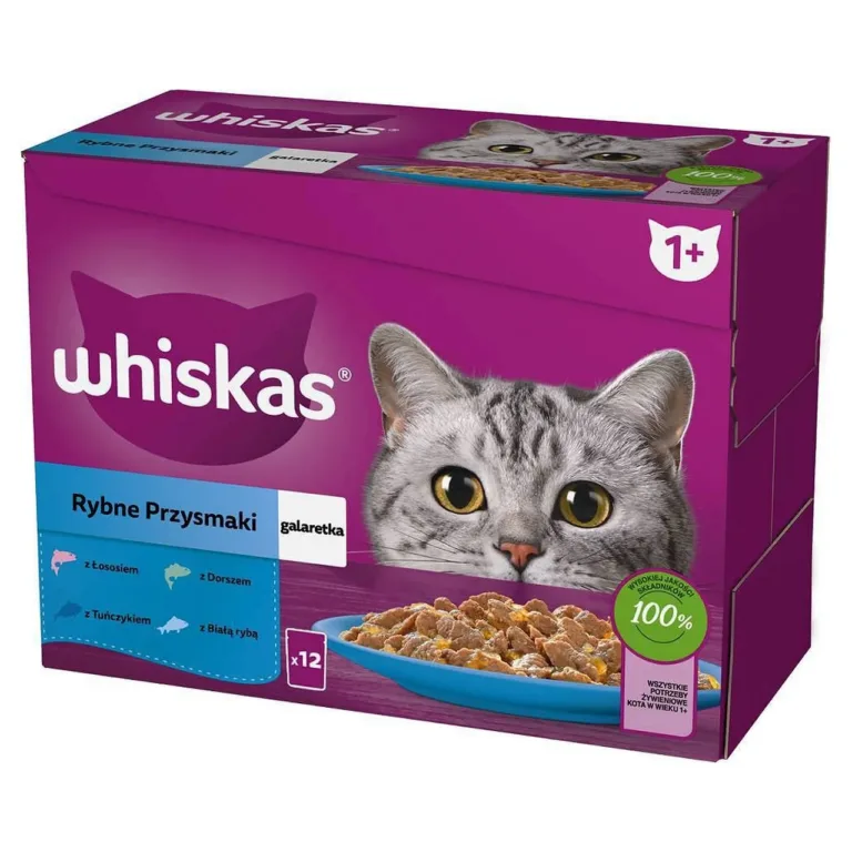Whiskas lõhega kassi märgtoit pakend 12x85g lõhe, valge kala, tuunikala, tursk