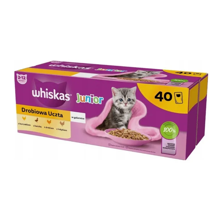 whiskas kassipoegadele linnulihaga karp 40x85g, kassipoeg ja kauss