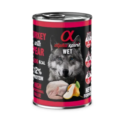 kalkuniga märgtoit koertele Alpha Spirit 400g konservis