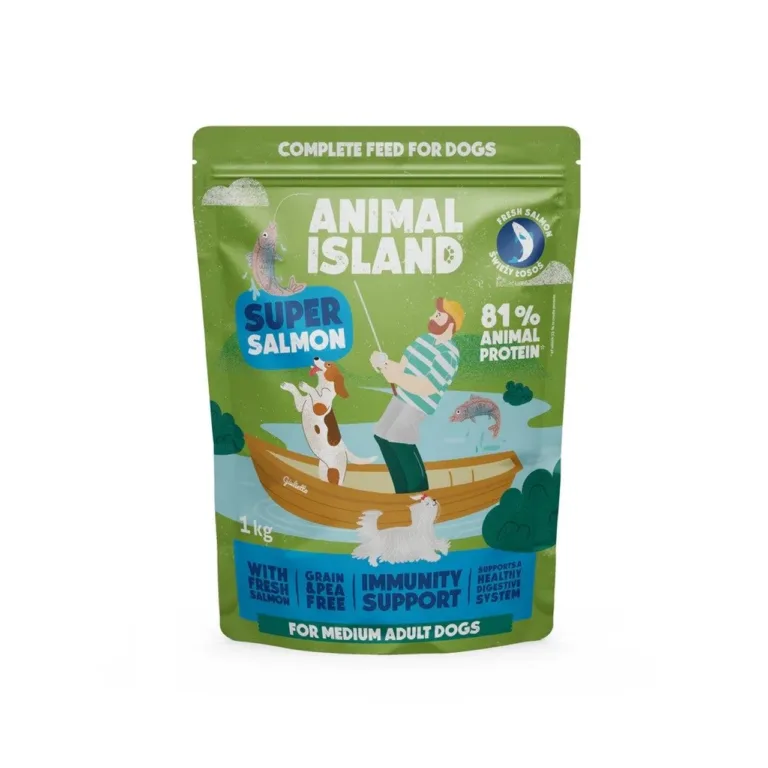 lõhe kuivtoit keskmisele koerale ANIMAL ISLAND 1kg pakend