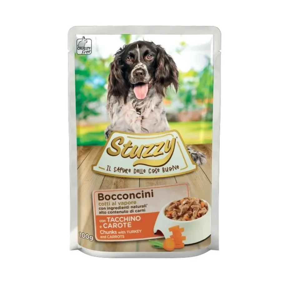 kalkuni ja porgandiga koeratoit Stuzzy 100g märgtoit pakendis