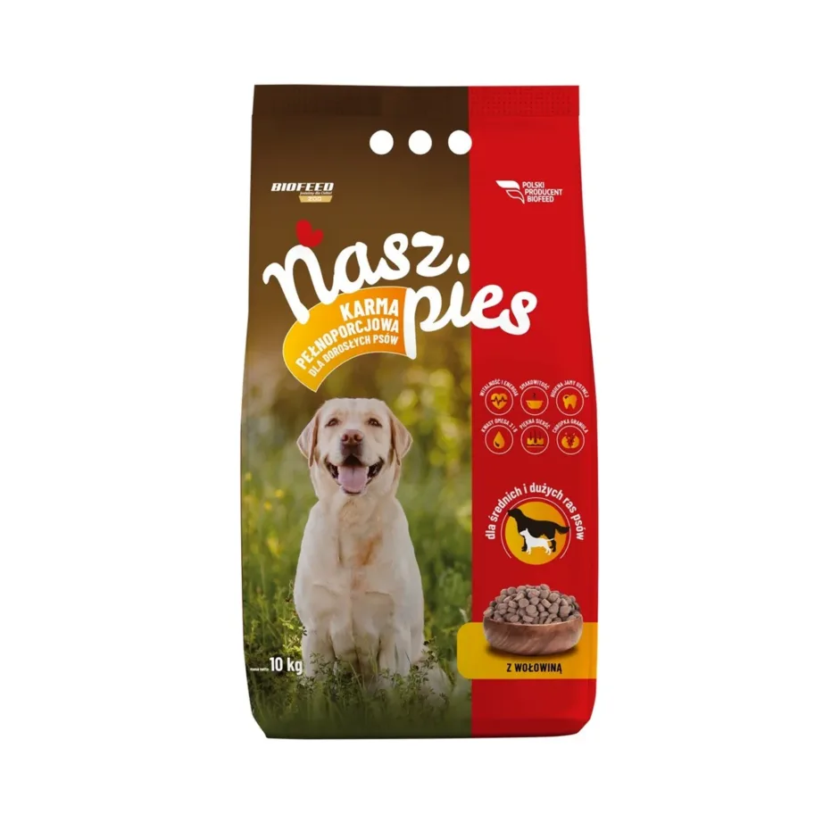 BIOFEED Nasz Pies Medium & Large Beef 15 kg kuivtoit täiskasvanud keskmistele ja suurtele koertele