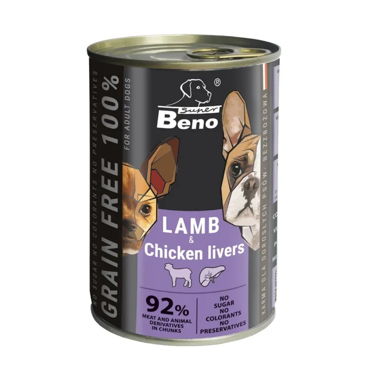 lambaliha ja kanamaksaga koeratoit CERTECH Super Beno 415g purk