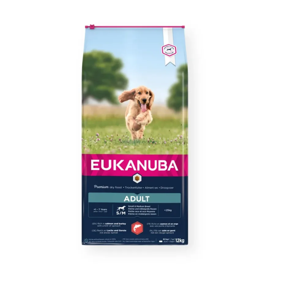 EUKANUBA Adult Small & Medium Salmon 12 kg sojavaba kuivtoit väikestele ja keskmise suurusega koertele