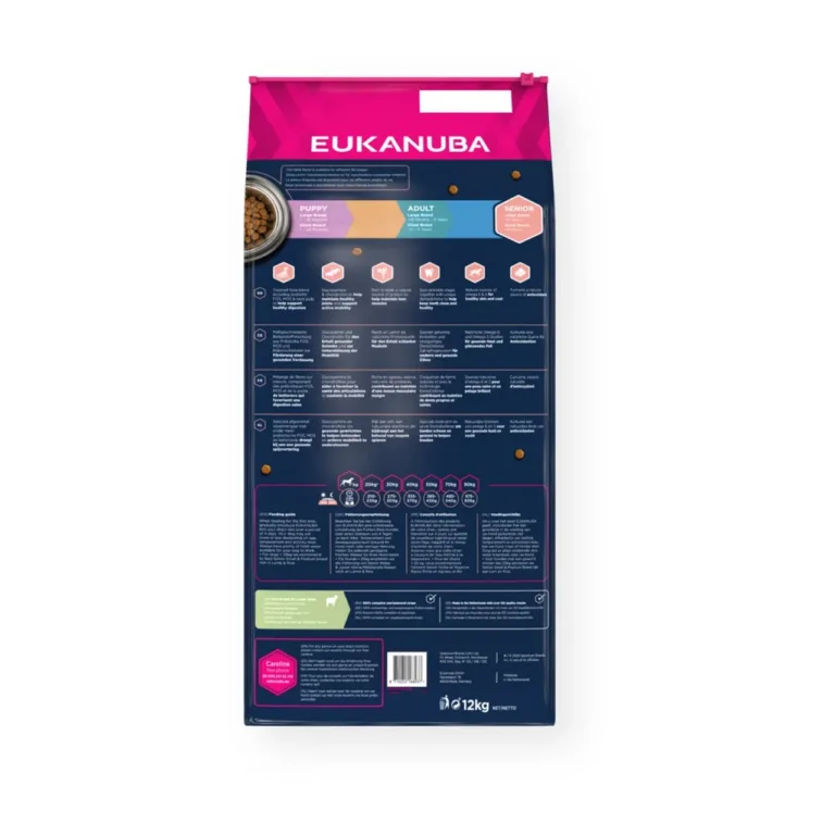 Eukanuba lambalihaga kuivtoit eakale suurele koerale pakendi info