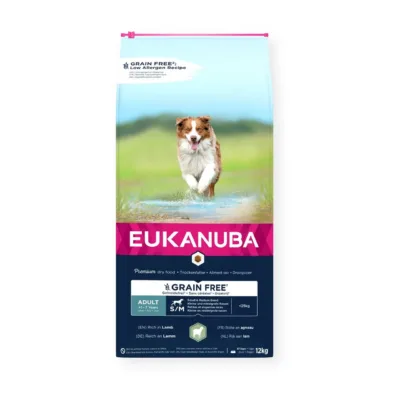 Eukanuba Grain Free 12kg lambaga kuivtoit esikülg
