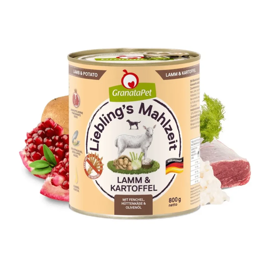 lambalihaga teraviljavaba koeratoit GranataPet purk 800g koostisosadega