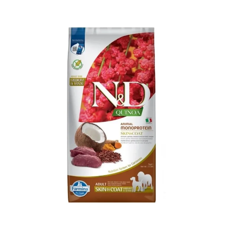 hirveliha ja kookose koeratoit Farmina N&D Quinoa pakend ja koostisosad