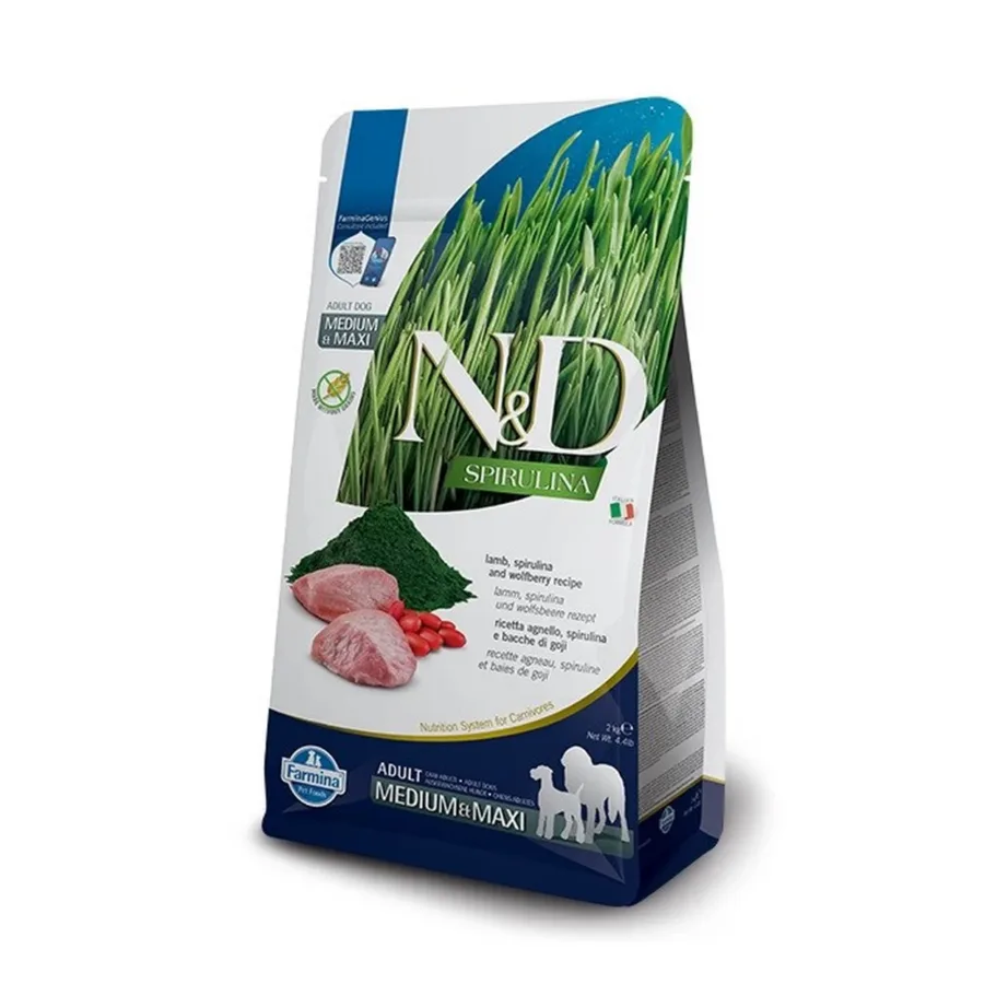 Farmina N&D Spirulina Lamb Adult 7 kg gluteenivaba kuivtoit keskmistele ja suurtele koertele