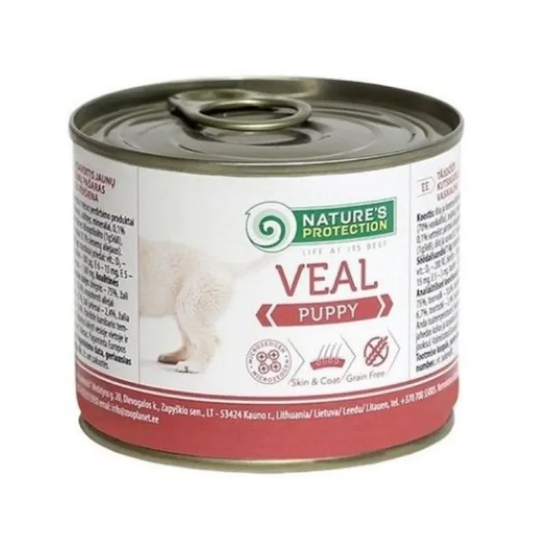 veiselihaga märgtoit kutsikatele Nature's Protection Puppy Veal 200g konserv