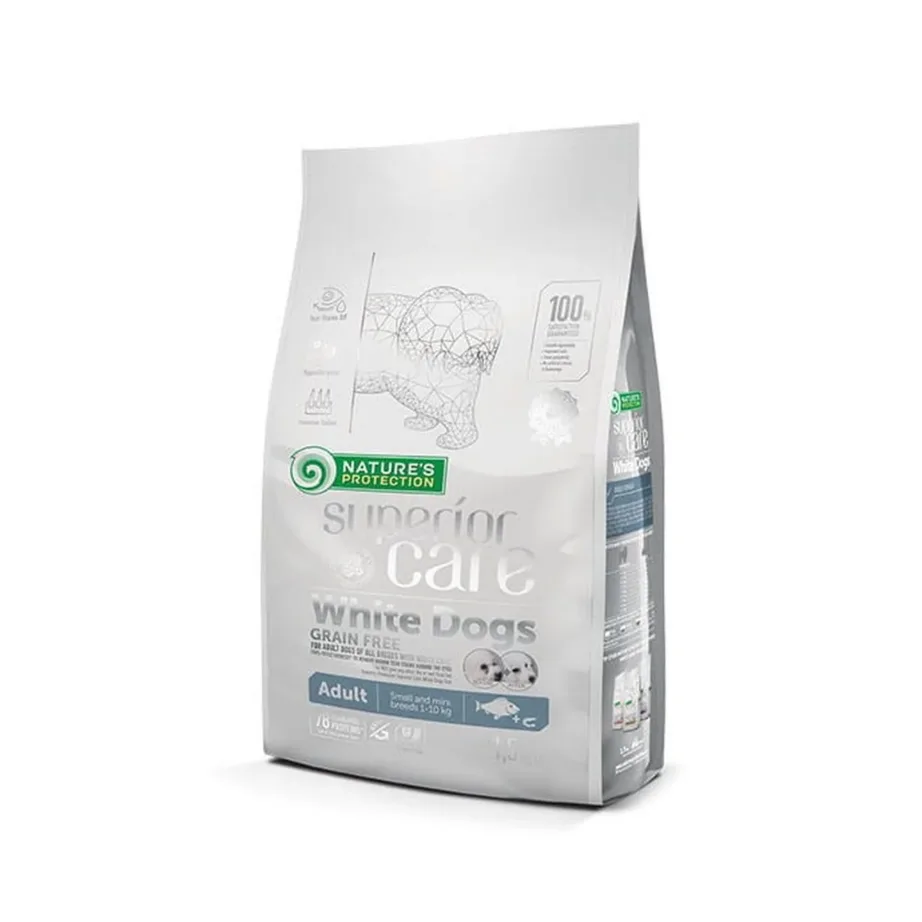 Nature’s Protection Superior Care White Dogs Grain Free 1,5 kg kala kuivtoit väikestele täiskasvanud koertele nahale ja karvale