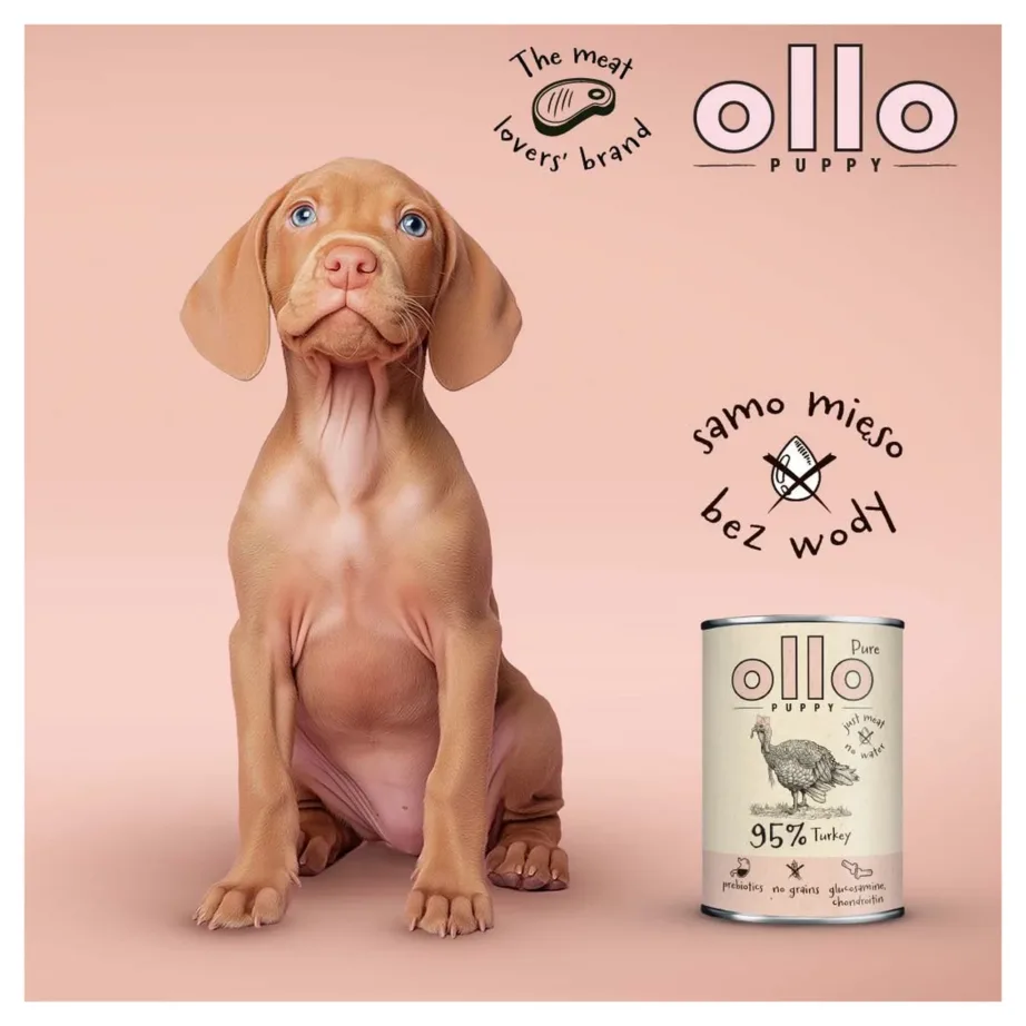 OLLO Puppy Pure Turkey 400 g teraviljavaba kalkunilihaga märgtoit kutsikatele, kõikidele tõugudele – 2